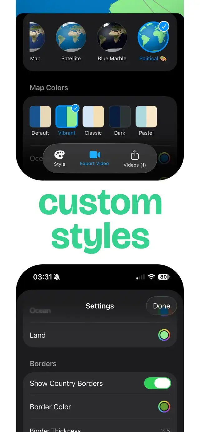 Custom Styles - Personalize your travel route animation videos with multiple earth styles